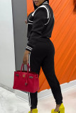 Blue Casual Street Solid Patchwork Draw String Buckle O Neck Long Sleeve Two Pieces