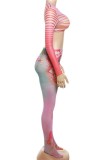 Red Casual Print Basic O Neck Long Sleeve Two Pieces