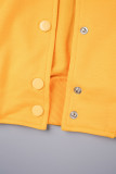 Yellow Sweet Street Solid Hollowed Out Patchwork Draw String Buckle Mandarin Collar Long Sleeve Two Pieces