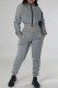 Grey Casual Sportswear Solid Patchwork Hooded Collar Long Sleeve Two Pieces