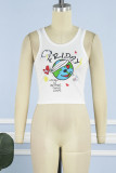 White Street Print Patchwork O Neck Tops