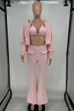 Pink Street Solid Patchwork Pocket Hooded Collar Long Sleeve Three Pieces