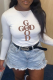 White Daily Print Patchwork O Neck Tops
