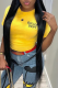 Yellow Daily Print Patchwork Letter O Neck T-Shirts