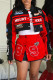 Red Casual Street Print Patchwork Turndown Collar Long Sleeve Two Pieces