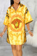 Multicolor Sexy Print Patchwork Buckle Turndown Collar Straight Dresses
