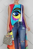 Multicolor Casual Print Basic O Neck Tops