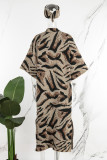 Leopard Print Casual Street Leopard Patchwork Slit Cardigan O Neck Outerwear（With A Turban）