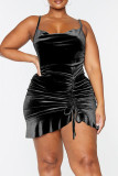 Dark Gray Sexy Solid Patchwork Draw String Spaghetti Strap Wrapped Skirt Dresses