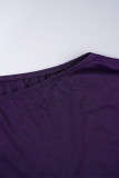 Purple Casual Solid Patchwork Draw String Off the Shoulder Long Sleeve Two Pieces