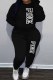 Black Casual Print Letter Hooded Collar Long Sleeve Two Pieces