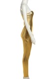 Silver Sexy Casual Solid Backless Strapless Skinny Jumpsuits