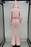Pink Street Solid Patchwork Pocket Hooded Collar Long Sleeve Three Pieces