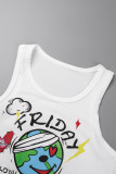 White Street Print Patchwork O Neck Tops