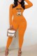 Orange Casual Print Letter O Neck Long Sleeve Two Pieces