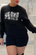 Black Daily Print Letter O Neck Tops