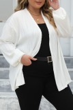 White Casual Solid Cardigan Plus Size Overcoat