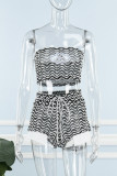 Pink Sexy Casual Striped Print Hollowed Out Backless Strapless Sleeveless Two Pieces