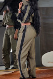 Purple Casual Solid Patchwork Draw String Pocket Buckle Turndown Collar Long Sleeve Two Pieces