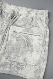 Cream White Casual Print Tie Dye Patchwork Long Sleeve Two Pieces