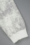 Cream White Casual Print Tie Dye Patchwork Long Sleeve Two Pieces