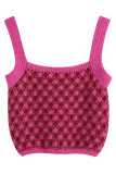 Rose Red Casual Plaid Patchwork Spaghetti Strap Tops