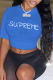 Royal Blue Casual Daily Print Patchwork O Neck T-Shirts