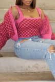 Rose Red Casual Plaid Patchwork Spaghetti Strap Tops