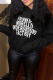 Black Casual Vintage Print Draw String Hooded Collar Tops