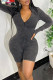 Grey Casual Solid Patchwork Zipper Mandarin Collar Skinny Rompers