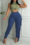 Camouflage Sexy Solid Tassel Skinny High Waist Pencil Solid Color Bottoms