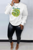 White Casual Vintage Print Patchwork O Neck Tops