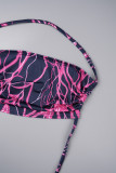 Purple Sexy Casual Print Frenulum Halter Long Sleeve Three Piece Set