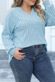 Grey Casual Solid Patchwork V Neck Plus Size Tops