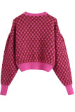 Rose Red Casual Plaid Patchwork Pocket Pearl O Neck Outerwear