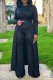 Black Casual Solid Slit O Neck Long Sleeve Two Pieces