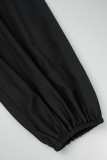 Black Casual Solid Frenulum Slit V Neck Long Sleeve Dresses