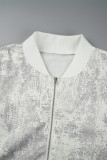 Cream White Casual Print Tie Dye Patchwork Long Sleeve Two Pieces