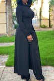 Blue Casual Solid Slit O Neck Long Sleeve Two Pieces