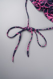 Purple Sexy Casual Print Frenulum Halter Long Sleeve Three Piece Set