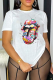 White Daily Lips Printed Patchwork O Neck T-Shirts