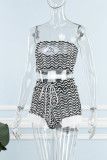Pink Sexy Casual Striped Print Hollowed Out Backless Strapless Sleeveless Two Pieces