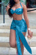 Blue Fashion Sexy Solid Patchwork Backless Halter Sleeveless Two Pieces