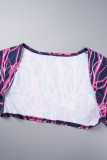 Purple Sexy Casual Print Frenulum Halter Long Sleeve Three Piece Set