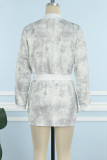 Cream White Casual Print Tie Dye Patchwork Long Sleeve Two Pieces