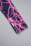 Purple Sexy Casual Print Frenulum Halter Long Sleeve Three Piece Set