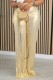 Gold Casual Solid Basic Regular High Waist Conventional Solid Color Trousers