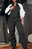 Purple Casual Solid Patchwork Draw String Pocket Buckle Turndown Collar Long Sleeve Two Pieces