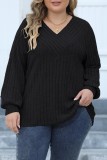 Purplish Red Casual Solid Patchwork V Neck Plus Size Tops