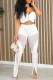 White Sexy Casual Solid Patchwork See-through Backless Slit Strapless Sleeveless Two Pieces